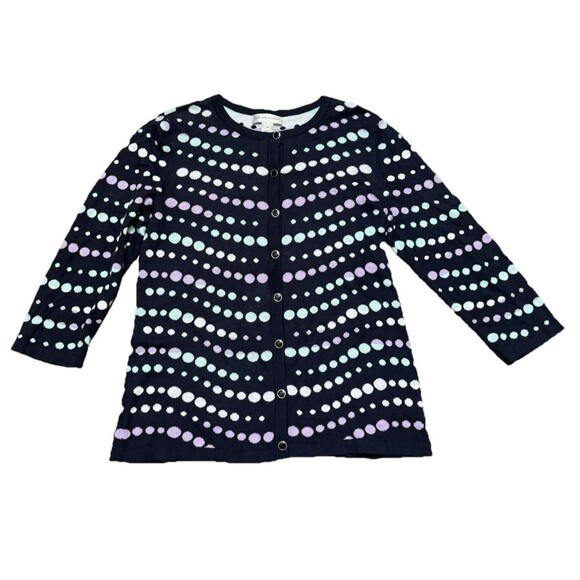 Polka Dot Button-Up Cardigan Sweater Christopher & Banks Pastel Navy Blue Sz M - Picture 1 of 8